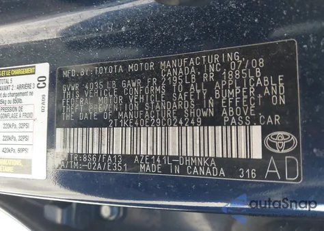 2009 Toyota Matrix S from USA, damaged, VIN 2T1KE40E29C024249